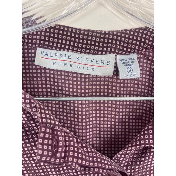 Valerie Stevens Pure Silk Burgundy and Cream Button Up Blouse Shirt - Picture 4 of 5